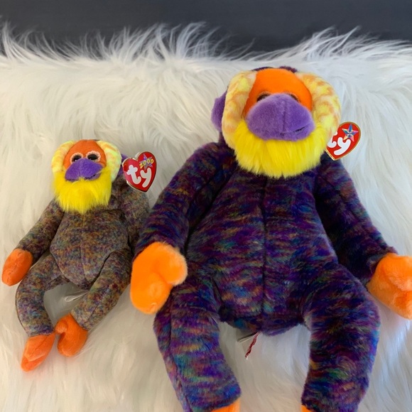 Ty (32) “Bananas” Colorful Plush Monkey Duo - Orange and Purple - Picture 10 of 16